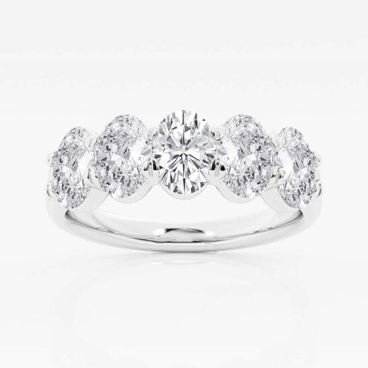 Original Brilliant Diamond 14K White Gold 2 CTTW Oval-Cut LAB GROWN Diamond Five Stone Anniversary Band (FG, SI1+)