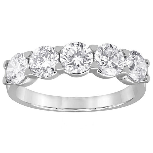 Original Brilliant Diamond 14K White Gold 2 CTTW Round-Cut LAB GROWN Diamond Five Stone Anniversary Band (G+/SI)