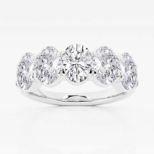 Original Brilliant Diamond 14K White Gold 3 CTTW Oval-Cut LAB GROWN Diamond Five Stone Anniversary Band (FG, SI1+)