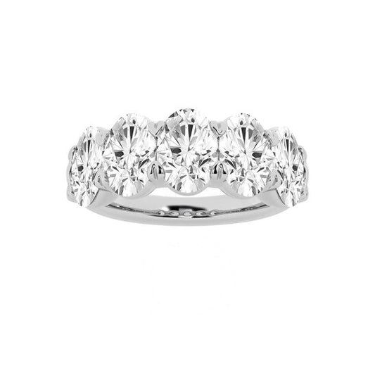 Original Brilliant Diamond 14K White Gold 4 CTTW Oval-Cut LAB GROWN Diamond Five Stone Anniversary Band (FG, SI1+)