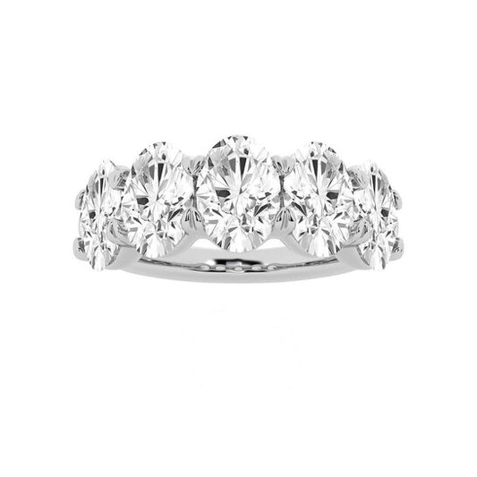 Original Brilliant Diamond 14K White Gold 5 CTTW Oval-Cut LAB GROWN Diamond Five Stone Anniversary Band (FG, SI1+)