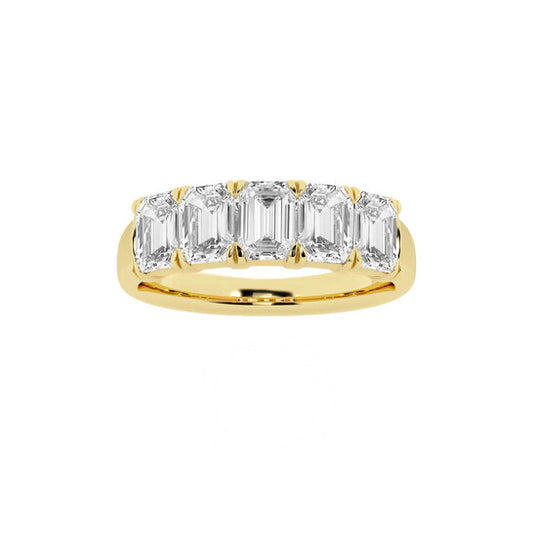 Original Brilliant Diamond 14K Yellow Gold 2 CTTW Emerald-Cut LAB GROWN Diamond Five Stone Anniversary Band (FG, SI1+)