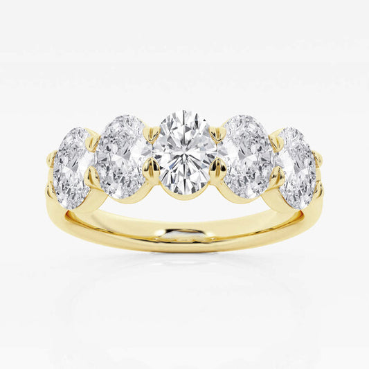 Original Brilliant Diamond 14K Yellow Gold 2 CTTW Oval-Cut LAB GROWN Diamond Five Stone Anniversary Band (FG, SI1+)