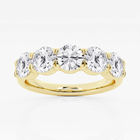 Original Brilliant Diamond 14K Yellow Gold 2 CTTW Round-Cut LAB GROWN Diamond Five Stone Anniversary Band (G+/SI)