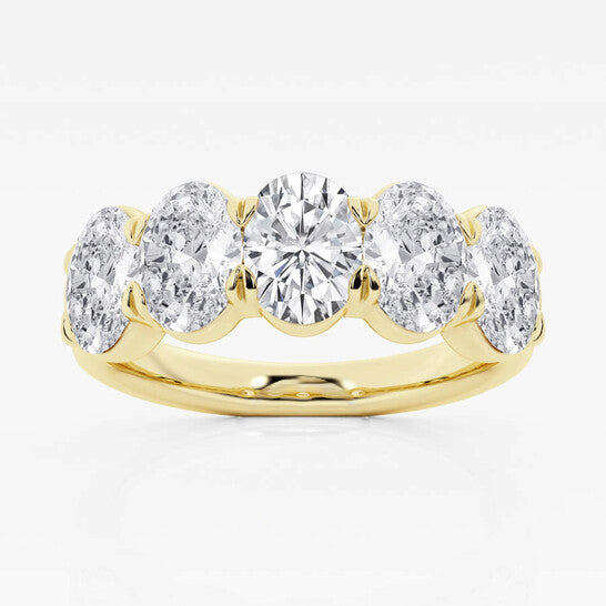 Original Brilliant Diamond 14K Yellow Gold 3 CTTW Oval-Cut LAB GROWN Diamond Five Stone Anniversary Band (FG, SI1+)