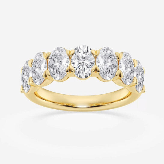 Original Brilliant Diamond 14K Yellow Gold 3 CTTW Oval-Cut LAB GROWN Diamond Seven Stone Anniversary Band (FG, SI1+)