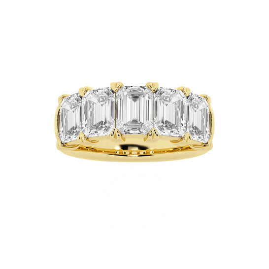 Original Brilliant Diamond 14K Yellow Gold 4 CTTW Emerald-Cut LAB GROWN Diamond Five Stone Anniversary Band (FG, SI1+)