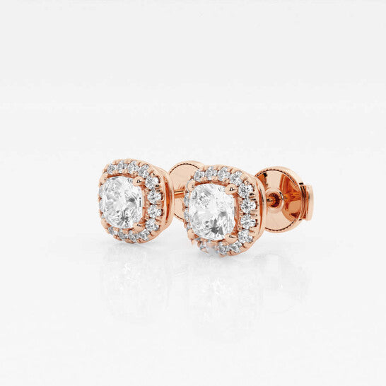 Original Brilliant Diamond 14KT Rose Gold 1 1/5 cttw Cushion-Cut Lab Grown Diamond Halo Stud Earrings for Women, G+/VS-SI, G+SI