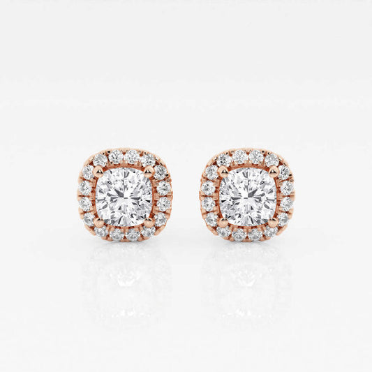 Original Brilliant Diamond 14KT Rose Gold 1 3/4 cttw Cushion-Cut Lab Grown Diamond Halo Stud Earrings for Women, G+/VS-SI, G+SI