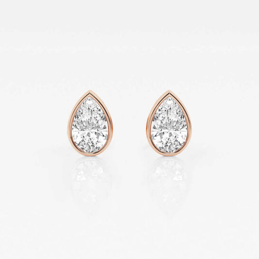 Original Brilliant Diamond 14KT Rose Gold 1 cttw Pear-Cut Lab Grown Diamond Bezel Set Solitaire Stud Earrings for Women, G+/VS-SI