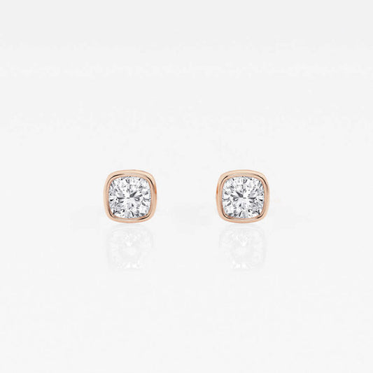 Original Brilliant Diamond 14KT Rose Gold 1/2 cttw Cushion-Cut Lab Grown Diamond Bezel Set Solitaire Stud Earrings for Women, G+/VS-SI