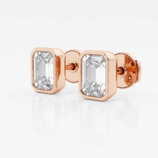 Original Brilliant Diamond 14KT Rose Gold 3 cttw Emerald-Cut Lab Grown Diamond Bezel Set Solitaire Stud Earrings for Women, FG/VS-SI