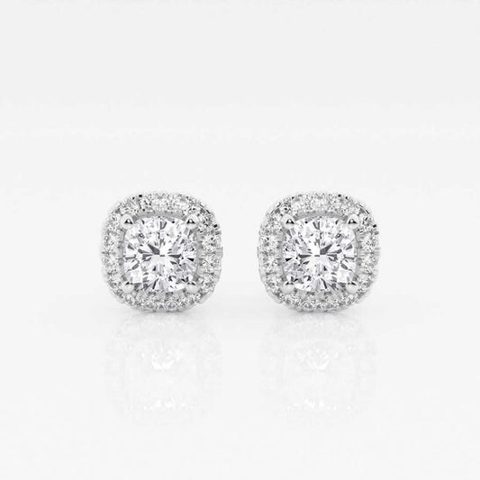 Original Brilliant Diamond 14KT White Gold 1 3/4 cttw Cushion-Cut Lab Grown Diamond Halo Stud Earrings for Women, G+/VS-SI, G+SI