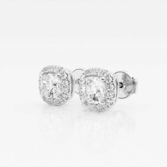 Original Brilliant Diamond 14KT White Gold 1 3/4 cttw Cushion-Cut Lab Grown Diamond Halo Stud Earrings for Women, G+/VS-SI, G+SI