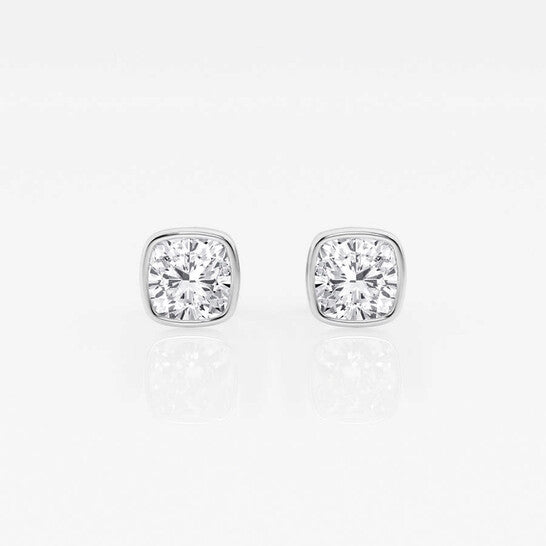 Original Brilliant Diamond 14KT White Gold 1 cttw Cushion-Cut Lab Grown Diamond Bezel Set Solitaire Stud Earrings for Women, G+/VS-SI