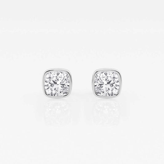 Original Brilliant Diamond 14KT White Gold 1 cttw Cushion-Cut Lab Grown Diamond Bezel Set Solitaire Stud Earrings for Women, G+/VS-SI