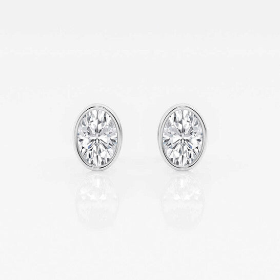 Original Brilliant Diamond 14KT White Gold 1 cttw Oval-Cut Lab Grown Diamond Bezel Set Solitaire Stud Earrings for Women, G+/VS-SI