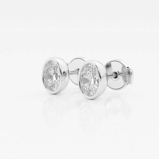 Original Brilliant Diamond 14KT White Gold 1 cttw Oval-Cut Lab Grown Diamond Bezel Set Solitaire Stud Earrings for Women, G+/VS-SI