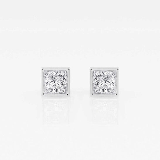 Original Brilliant Diamond 14KT White Gold 1 cttw Princess-Cut Lab Grown Diamond Bezel Set Solitaire Stud Earrings for Women, G+/VS-SI