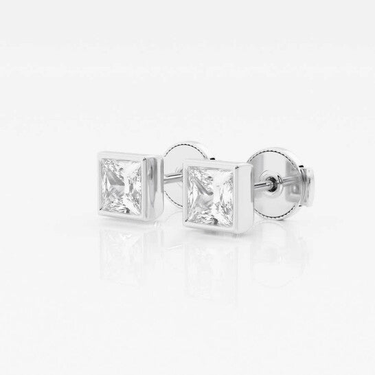 Original Brilliant Diamond 14KT White Gold 1 cttw Princess-Cut Lab Grown Diamond Bezel Set Solitaire Stud Earrings for Women, G+/VS-SI