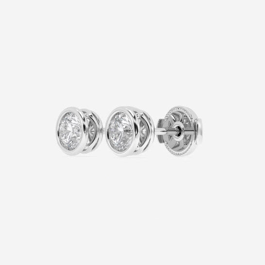 Original Brilliant Diamond 14KT White Gold 1 cttw Round-Cut Lab Grown Diamond Bezel Set Filigree Solitaire Stud Earrings for Women, G+SI