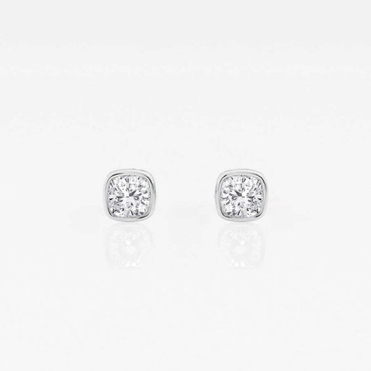 Original Brilliant Diamond 14KT White Gold 1/2 cttw Cushion-Cut Lab Grown Diamond Bezel Set Solitaire Stud Earrings for Women, G+/VS-SI