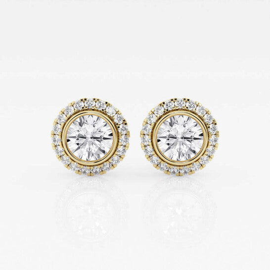 Original Brilliant Diamond 14KT Yellow Gold 1 3/4 cttw Round-Cut Lab Grown Diamond Bezel Set Halo Stud Earrings for Women, G+SI