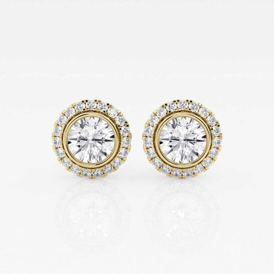 Original Brilliant Diamond 14KT Yellow Gold 1 3/4 cttw Round-Cut Lab Grown Diamond Bezel Set Halo Stud Earrings for Women, G+SI