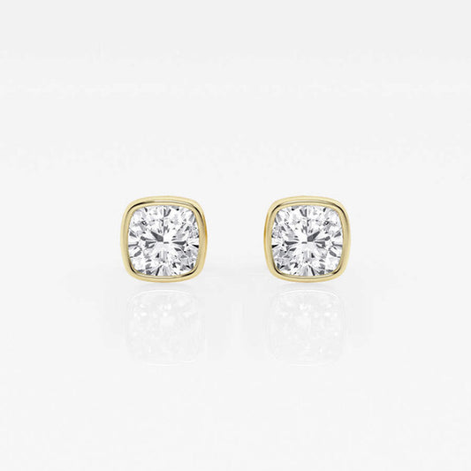 Original Brilliant Diamond 14KT Yellow Gold 1 cttw Cushion-Cut Lab Grown Diamond Bezel Set Solitaire Stud Earrings for Women, G+/VS-SI