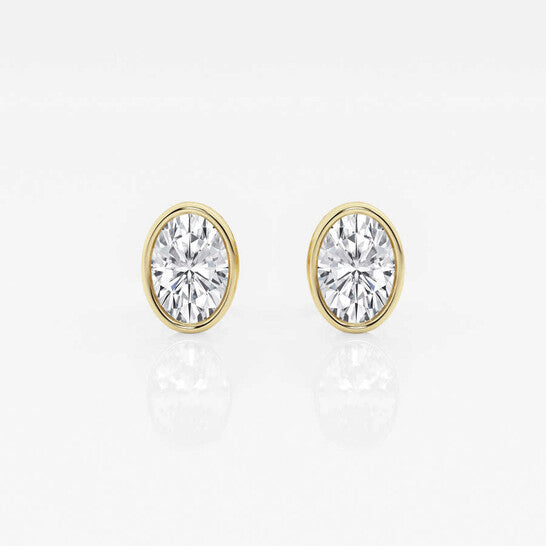 Original Brilliant Diamond 14KT Yellow Gold 1 cttw Oval-Cut Lab Grown Diamond Bezel Set Solitaire Stud Earrings for Women, G+/VS-SI