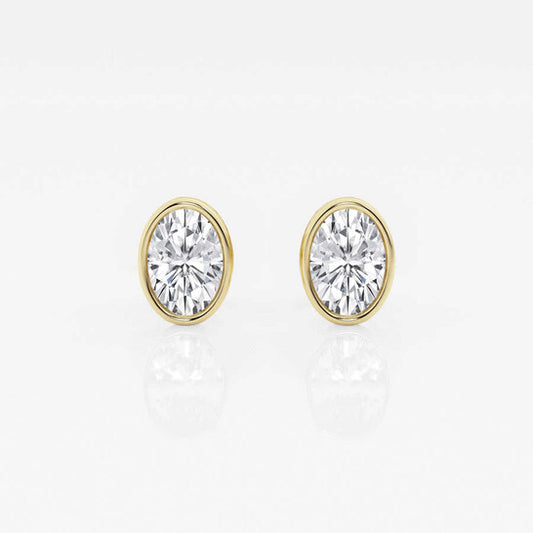 Original Brilliant Diamond 14KT Yellow Gold 1 cttw Oval-Cut Lab Grown Diamond Bezel Set Solitaire Stud Earrings for Women, G+/VS-SI