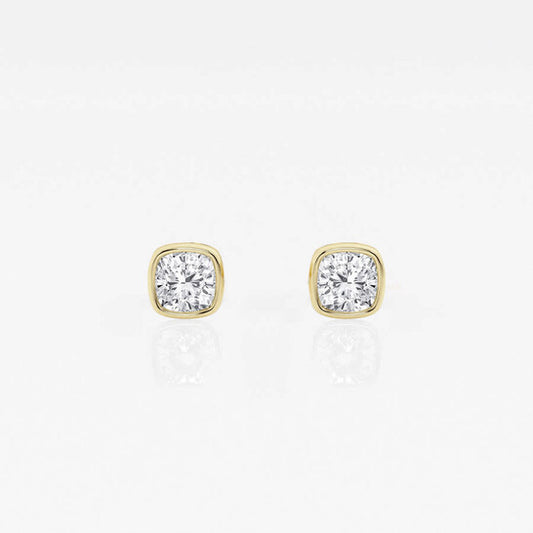 Original Brilliant Diamond 14KT Yellow Gold 1/2 cttw Cushion-Cut Lab Grown Diamond Bezel Set Solitaire Stud Earrings for Women, G+/VS-SI