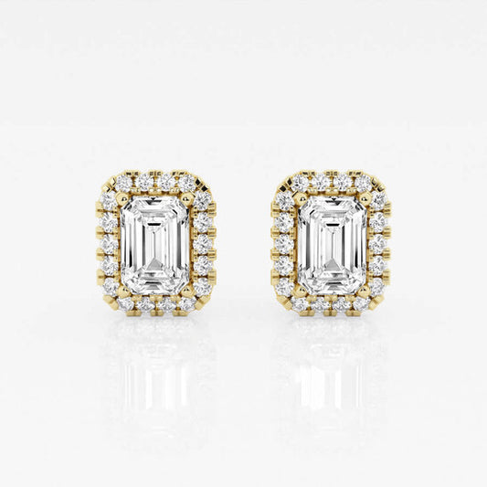 Original Brilliant Diamond 14KT Yellow Gold 2 1/3 cttw Emerald-Cut Lab Grown Diamond Halo Stud Earrings for Women, FG/VS-SI, G+SI