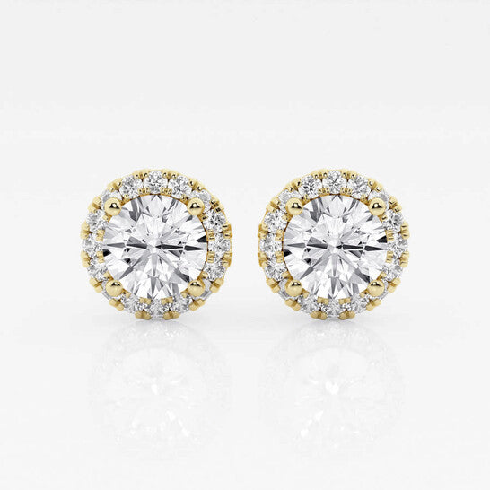 Original Brilliant Diamond 14KT Yellow Gold 2 3/8 cttw Round-Cut Lab Grown Diamond Halo Stud Earrings for Women, FG/VS-SI, G+SI