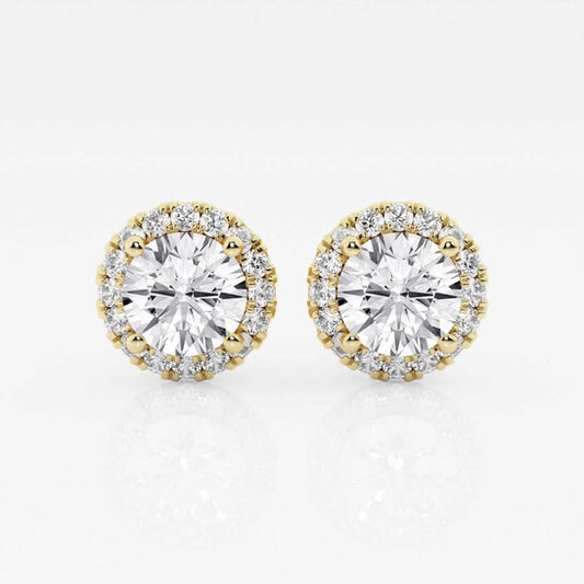 Original Brilliant Diamond 14KT Yellow Gold 2 3/8 cttw Round-Cut Lab Grown Diamond Halo Stud Earrings for Women, FG/VS-SI, G+SI