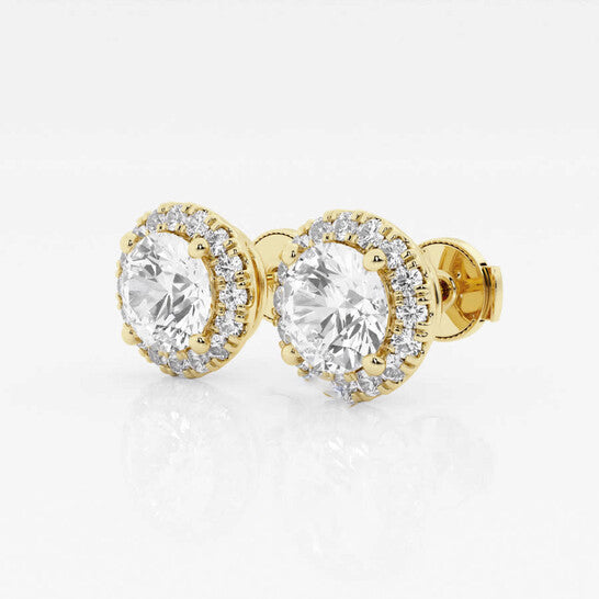 Original Brilliant Diamond 14KT Yellow Gold 2 3/8 cttw Round-Cut Lab Grown Diamond Halo Stud Earrings for Women, FG/VS-SI, G+SI