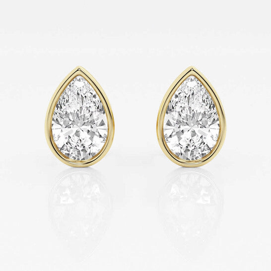 Original Brilliant Diamond 14KT Yellow Gold 3 cttw Pear-Cut Lab Grown Diamond Bezel Set Solitaire Stud Earrings for Women, FG/VS-SI