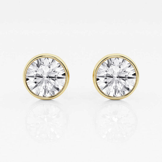 Original Brilliant Diamond 14KT Yellow Gold 3 cttw Round-Cut Lab Grown Diamond Bezel Set Solitaire Stud Earrings for Women, FG/VS-SI