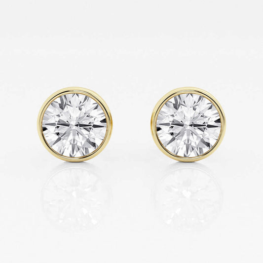 Original Brilliant Diamond 14KT Yellow Gold 3 cttw Round-Cut Lab Grown Diamond Bezel Set Solitaire Stud Earrings for Women, FG/VS-SI