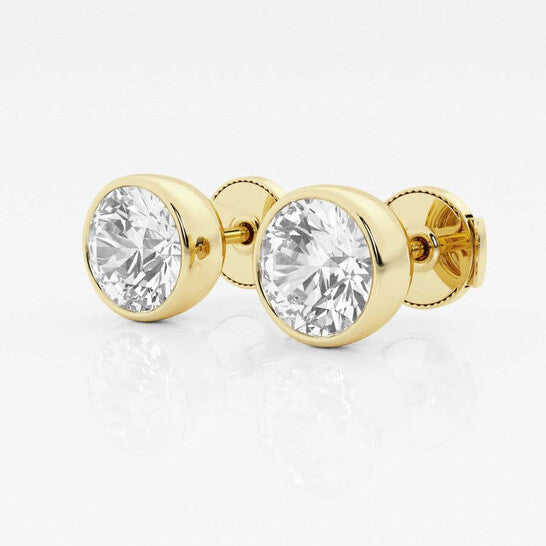 Original Brilliant Diamond 14KT Yellow Gold 3 cttw Round-Cut Lab Grown Diamond Bezel Set Solitaire Stud Earrings for Women, FG/VS-SI