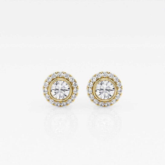 Original Brilliant Diamond 14KT Yellow Gold 5/8 cttw Round-Cut Lab Grown Diamond Bezel Set Halo Stud Earrings for Women, G+SI