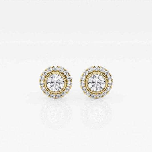 Original Brilliant Diamond 14KT Yellow Gold 5/8 cttw Round-Cut Lab Grown Diamond Bezel Set Halo Stud Earrings for Women, G+SI