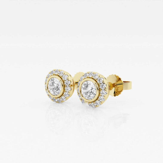 Original Brilliant Diamond 14KT Yellow Gold 5/8 cttw Round-Cut Lab Grown Diamond Bezel Set Halo Stud Earrings for Women, G+SI