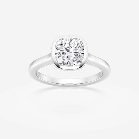 Original Brilliant Diamond 2 cttw Cushion-Cut Lab Grown Diamond Bezel Set Solitaire Engagement Ring in Platinum , FG/VS-SI