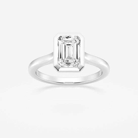 Original Brilliant Diamond 2 cttw Emerald-Cut Lab Grown Diamond Bezel Set Solitaire Engagement Ring in Platinum , FG/VS-SI