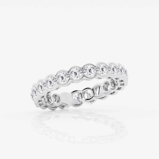 Original Brilliant Diamond 2 cttw Round-Cut Lab Grown Diamond Half Bezel Eternity Band in 14KT White Gold , G+SI