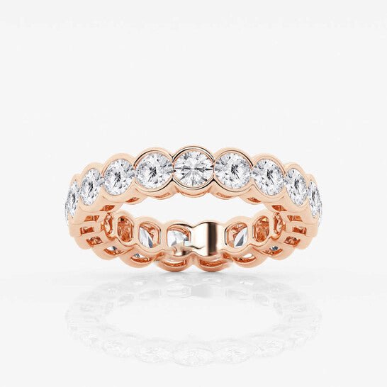 Original Brilliant Diamond 3 cttw Round-Cut Lab Grown Diamond Half Bezel Eternity Band in 14KT Rose Gold , G+SI