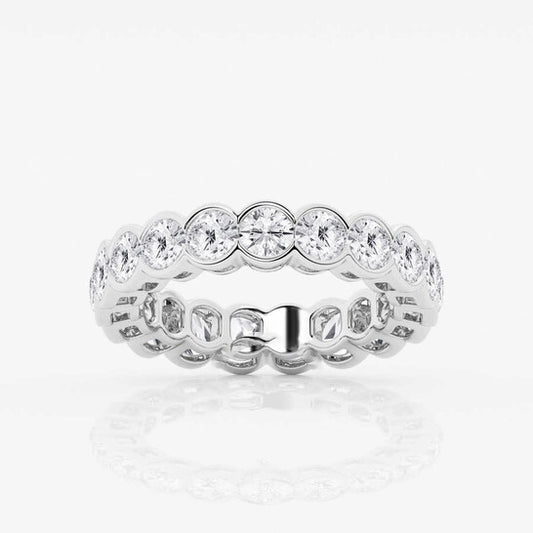 Original Brilliant Diamond 3 cttw Round-Cut Lab Grown Diamond Half Bezel Eternity Band in 14KT White Gold , G+SI