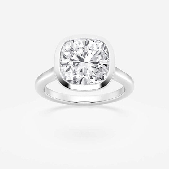 Original Brilliant Diamond 5 cttw Cushion-Cut Lab Grown Diamond Bezel Set Solitaire Engagement Ring in Platinum , FG/VS-SI