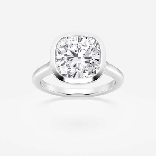 Original Brilliant Diamond 5 cttw Cushion-Cut Lab Grown Diamond Bezel Set Solitaire Engagement Ring in Platinum , FG/VS-SI